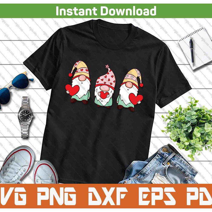 Three Gnomes Holding Heart Valentine's Day SVG PNG Digital Printable Files