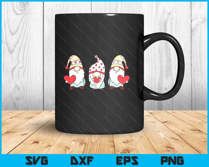 Three Gnomes Holding Heart Valentine's Day SVG PNG Digital Printable Files