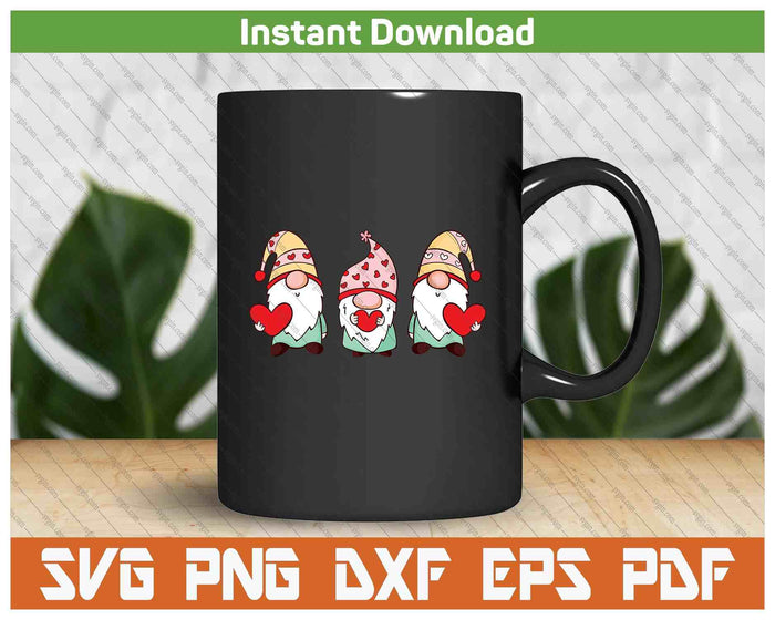 Three Gnomes Holding Heart Valentine's Day SVG PNG Digital Printable Files