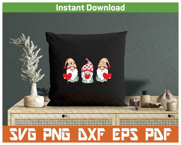 Three Gnomes Holding Heart Valentine's Day SVG PNG Digital Printable Files