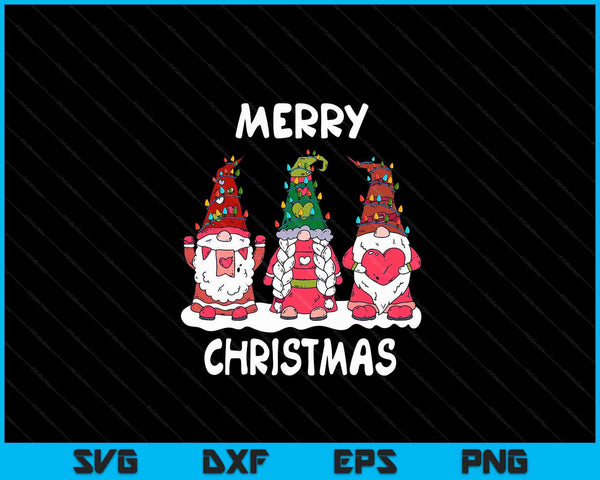 Drie kabouters die overeenkomen met familie Merry Christmas Tree Lights SVG PNG digitale snijbestanden