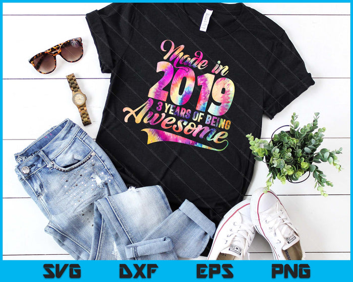 Tie-Dye gemaakt in 2019 03 jaar geweldig 03 verjaardag SVG PNG digitale snijbestanden