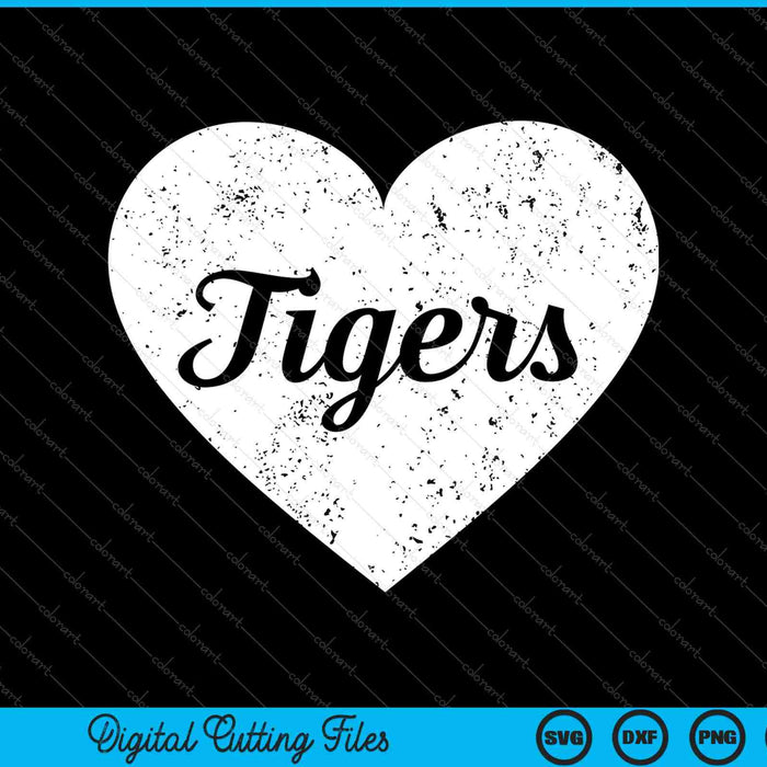 Tigers School Sports Fan Equipo Espíritu Mascota Lindo Corazón SVG PNG Cortando Archivos Imprimibles