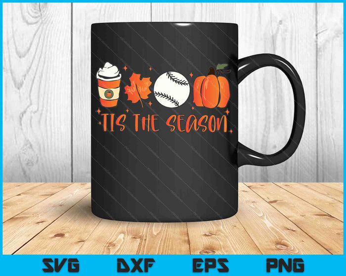 Tis The Season Pumpkin Leaf Latte Otoño Béisbol SVG PNG Archivos de corte digital