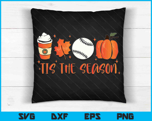 Tis The Season Pumpkin Leaf Latte Otoño Béisbol SVG PNG Archivos de corte digital