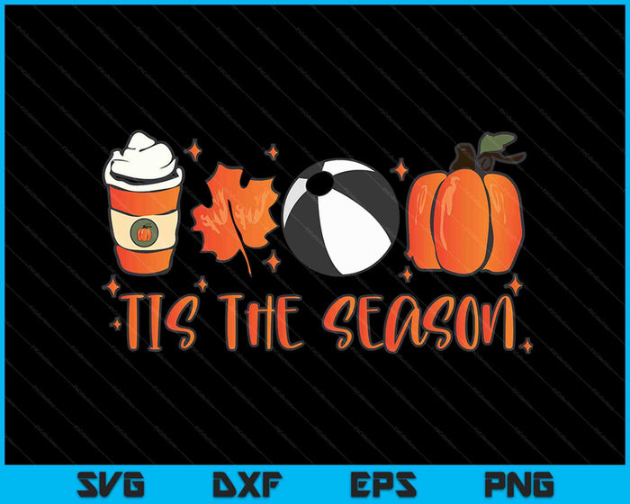 Tis The Season Pumpkin Leaf Latte Fall Beachball SVG PNG Archivos de corte digitales
