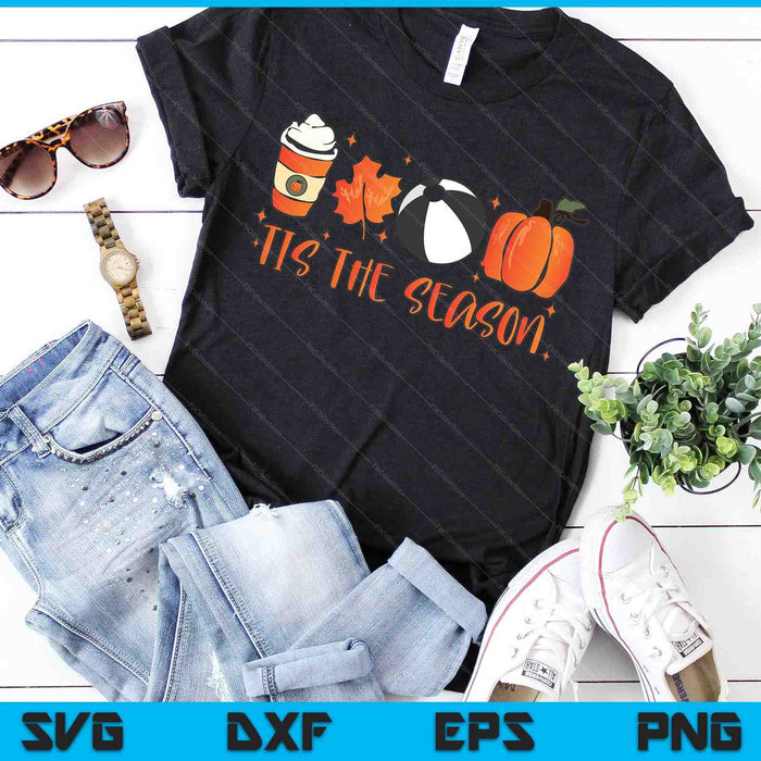 Tis The Season Pumpkin Leaf Latte Fall Beachball SVG PNG Archivos de corte digitales