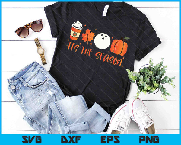 Tis The Season Pumpkin Leaf Latte Fall Bowling Ball SVG PNG Archivos de corte digitales - on a t-shirt