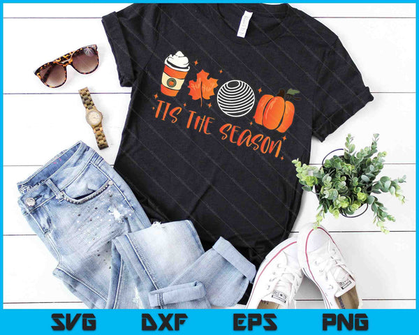 Tis The Season Pumpkin Leaf Latte Fall Dodgeball SVG PNG Archivos de corte digitales