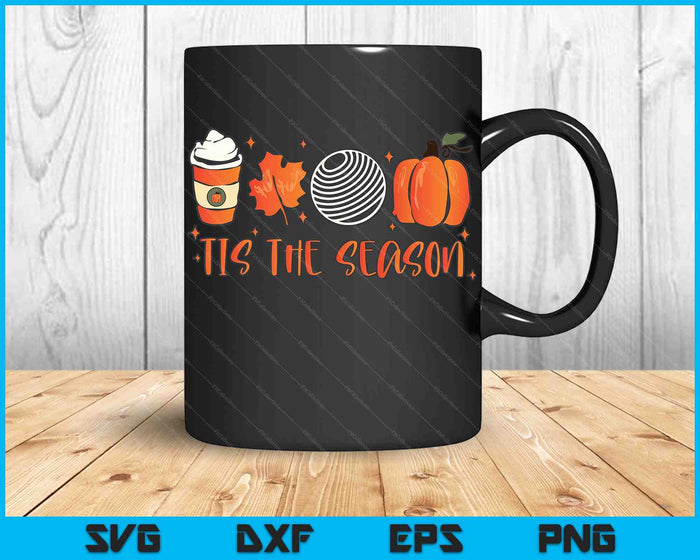 Tis The Season Pumpkin Leaf Latte Fall Dodgeball SVG PNG Archivos de corte digitales