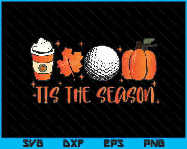 Tis the season pumpkin leaf latte fall golf ball, Halloween SVG PNG cut file for Cricut