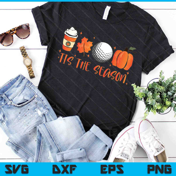 Tis The Season Pumpkin Leaf Latte Fall Golf ball SVG PNG Archivos de corte digitales