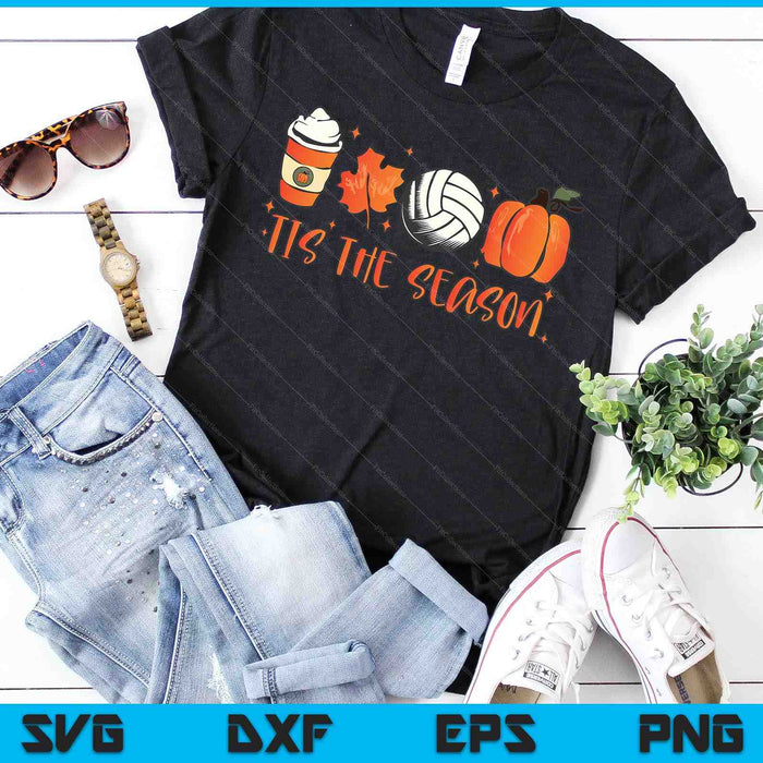 Tis The Season Pumpkin Leaf Latte Otoño Voleibol SVG PNG Archivos de corte digital