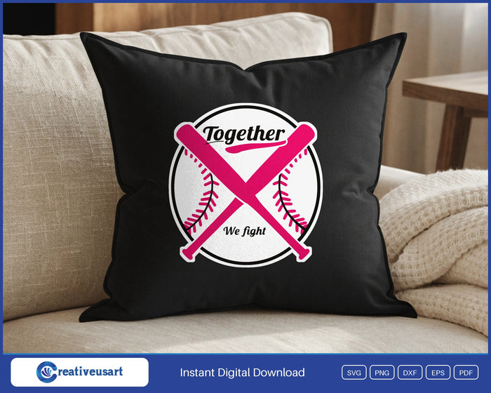 Together We Fight crossed bats baseball SVG design on a black throw pillow