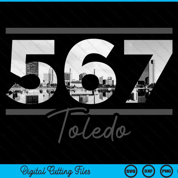 Toledo 567 area code skyline Ohio vintage SVG PNG cut file for Cricut