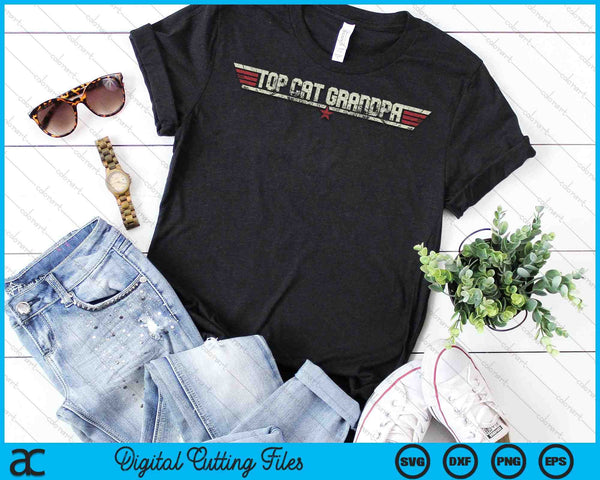 Top Cat Grandpa Funny Vintage 80's SVG PNG Cutting Printable Files - on a t-shirt