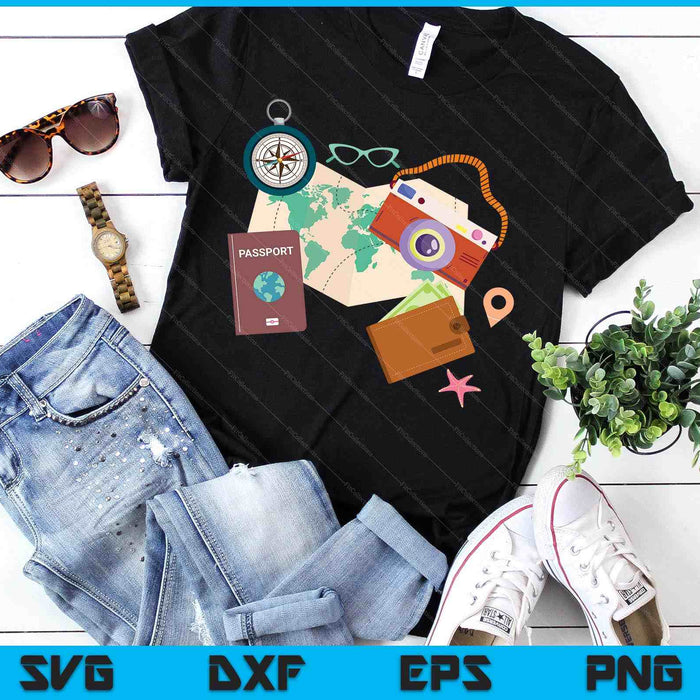 Tourist Holidays Costume Camera Passport Traveling Vacation SVG PNG Digital Printable Files
