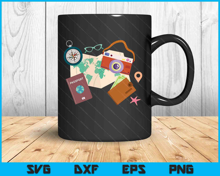 Tourist Holidays Costume Camera Passport Traveling Vacation SVG PNG Digital Printable Files
