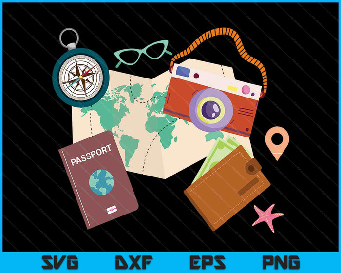Tourist Holidays Costume Camera Passport Traveling Vacation SVG PNG Digital Printable Files
