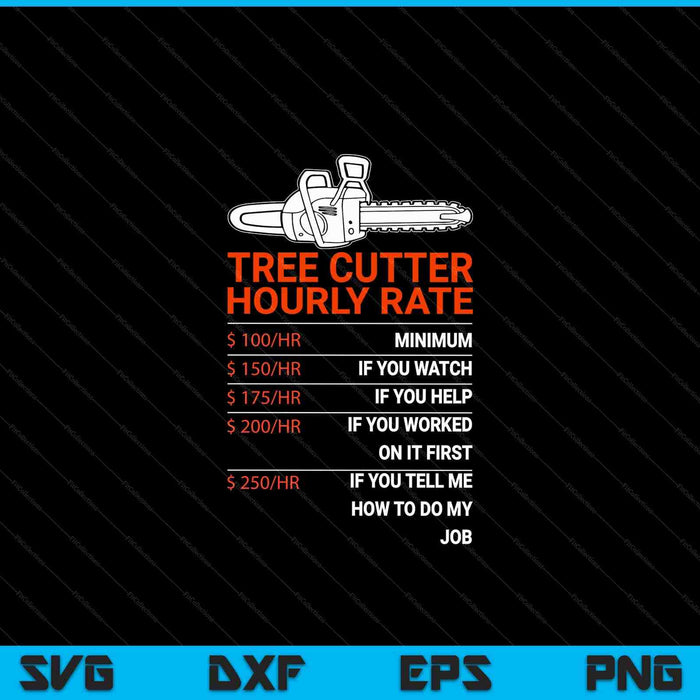 Tree Cutter Hourly Rate Chainsaw Funny Arborists SVG PNG Digital Cutting Files