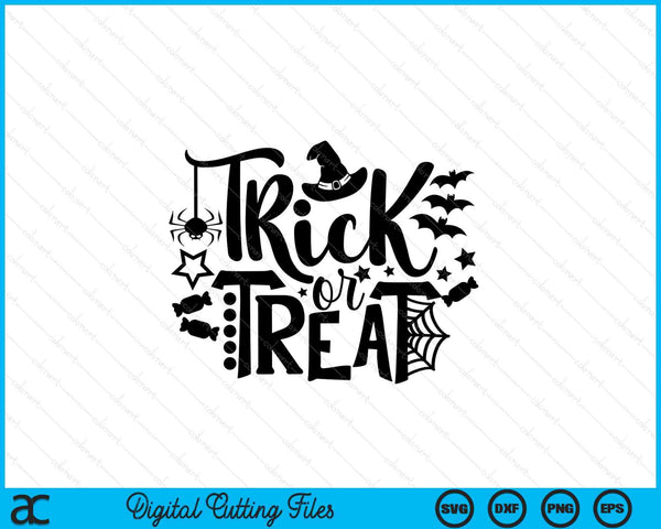 Trick or Treat, Halloween deur teken SVG PNG snijden afdrukbare bestanden