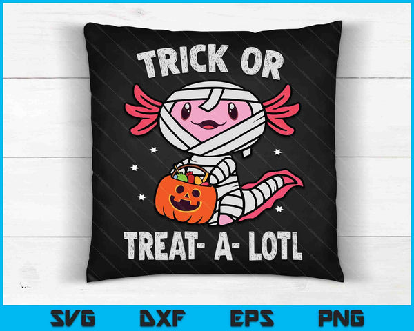Trick or Treat A Lotl Axolotl Mummy Halloween SVG PNG digitale snijbestanden