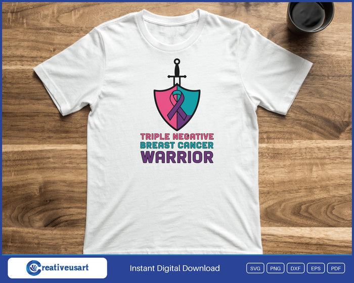 Triple Negative Breast Cancer Warrior Shield SVG printed on a white t-shirt