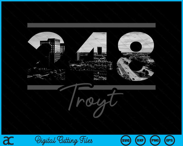 Troyt 248 Area Code Skyline Michigan Vintage SVG PNG Digital Cutting Files