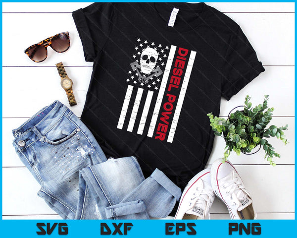 Truck Diesel Power US Flag Skull Patriotic SVG PNG Digital Printable Files