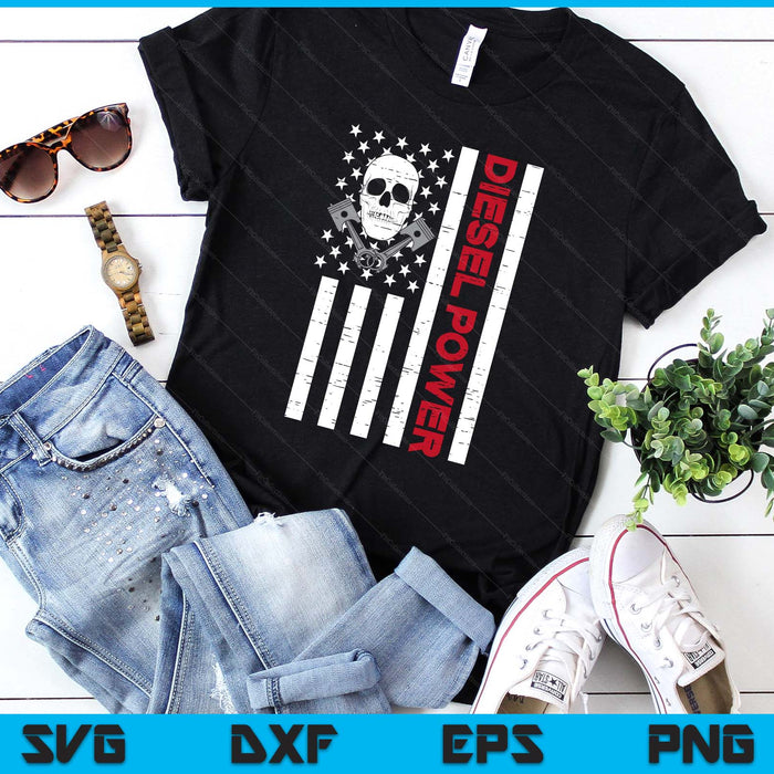 Truck Diesel Power US Flag Skull Patriotic SVG PNG Digital Printable Files