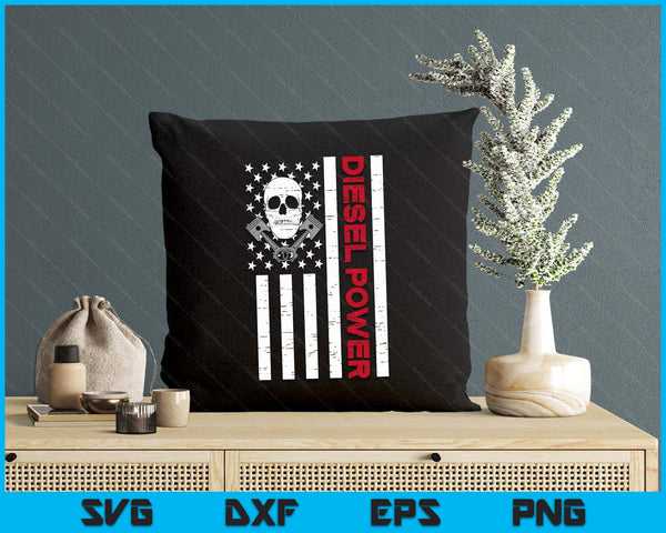 Truck Diesel Power US Flag Skull Patriotic SVG PNG Digital Printable Files