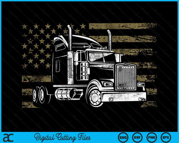 Trucker Amerikaanse vlag Big Rig oplegger vrachtwagenchauffeur SVG PNG digitale snijbestanden