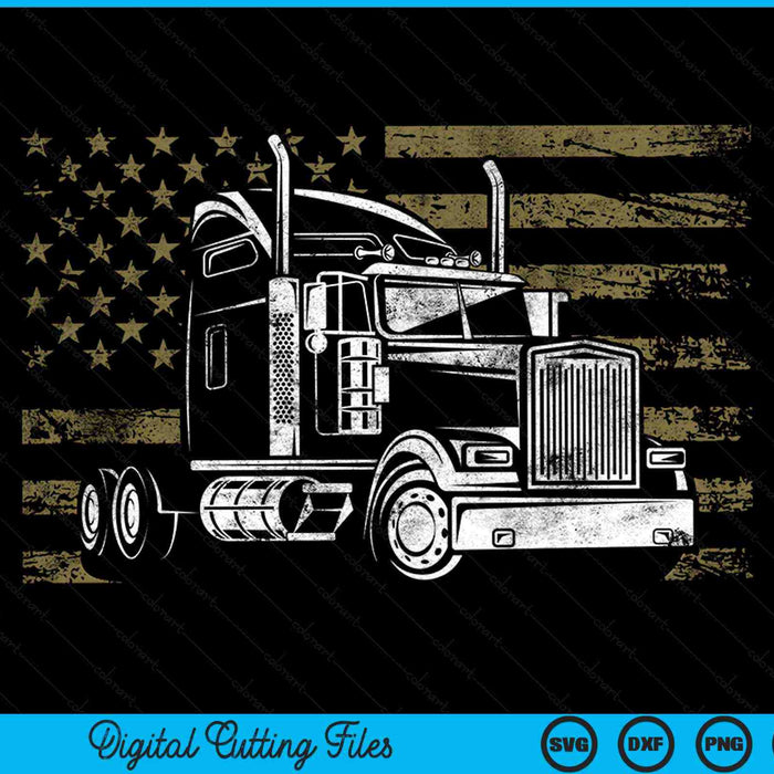 Trucker American flag big rig semi trailer truck driver SVG cut file
