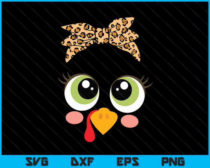 Turkey Face Girl Leopard Bow Thanksgiving Costume Turkey SVG PNG Digital Printable Files