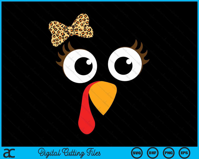 Turkey Face Girl Leopard Bow Thanksgiving Costume Turkey SVG PNG Digital Printable Files