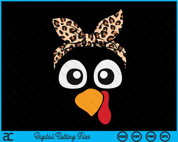 Turkey Face Leopard Headband Thanksgiving Pilgrim SVG PNG Digital Cutting Files
