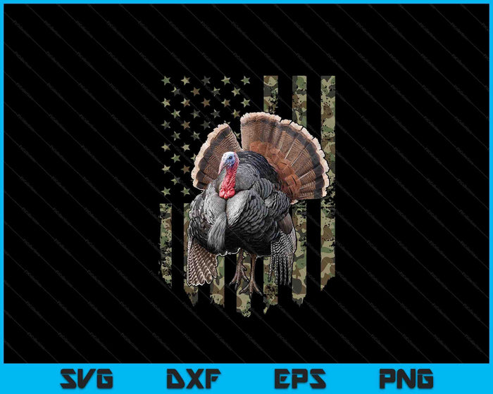 Turkey Hunting Graphic American Flag Tree Camouflage SVG PNG Digital Printable Files