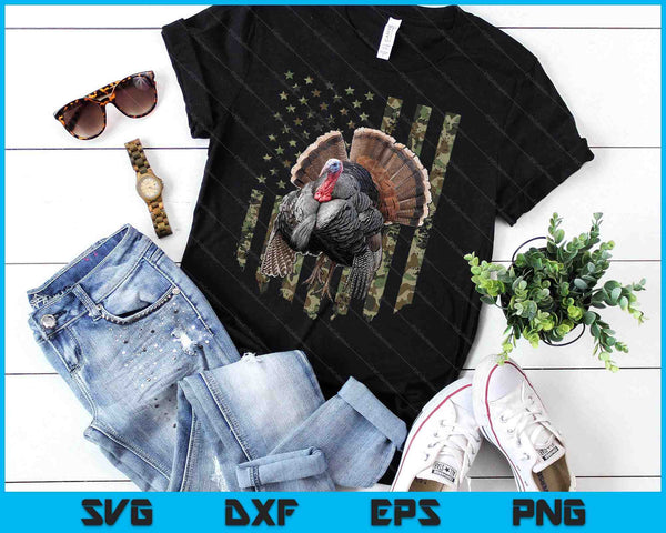 Turkey Hunting Graphic American Flag Tree Camouflage SVG PNG Digital Printable Files