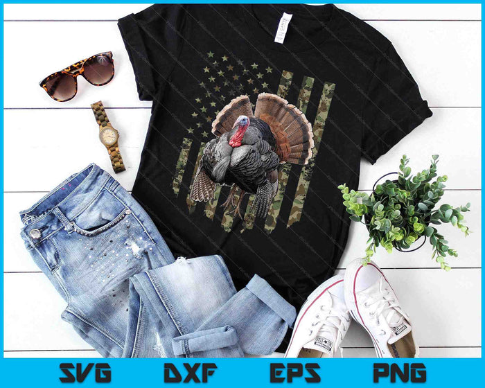 Turkey Hunting Graphic American Flag Tree Camouflage SVG PNG Digital Printable Files