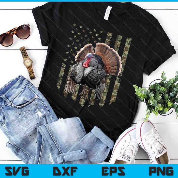 Turkey Hunting Graphic American Flag Tree Camouflage SVG PNG Digital Printable Files