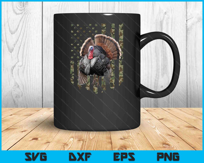 Turkey Hunting Graphic American Flag Tree Camouflage SVG PNG Digital Printable Files