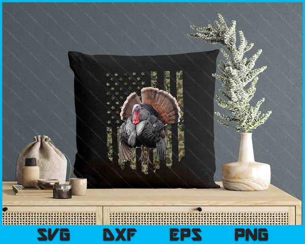 Turkey Hunting Graphic American Flag Tree Camouflage SVG PNG Digital Printable Files