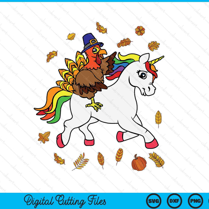 Turkey riding pilgrim unicorn Thanksgiving SVG cut file