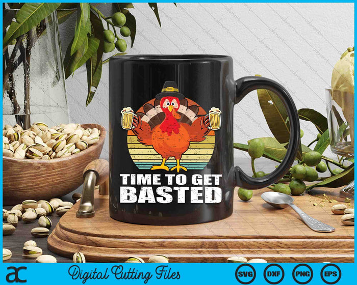 Turkey Time To Get Basted Retro Happy Thanksgiving Men Women SVG PNG Digital Cutting File