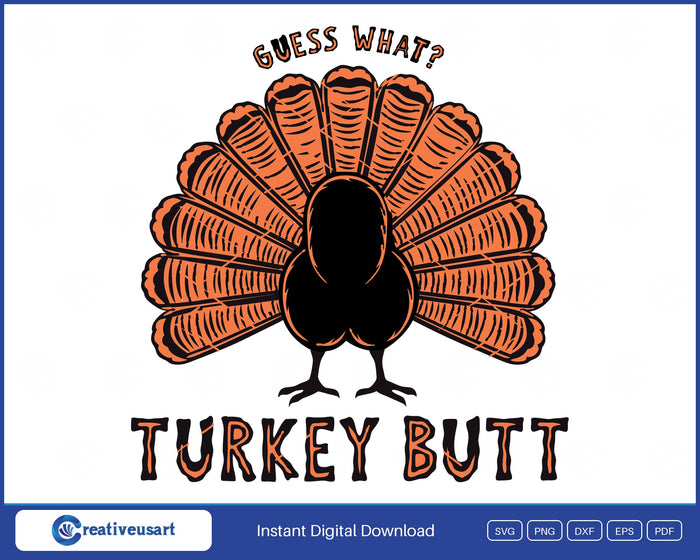 Linocut turkey Guess What Turkey Butt Thanksgiving SVG design