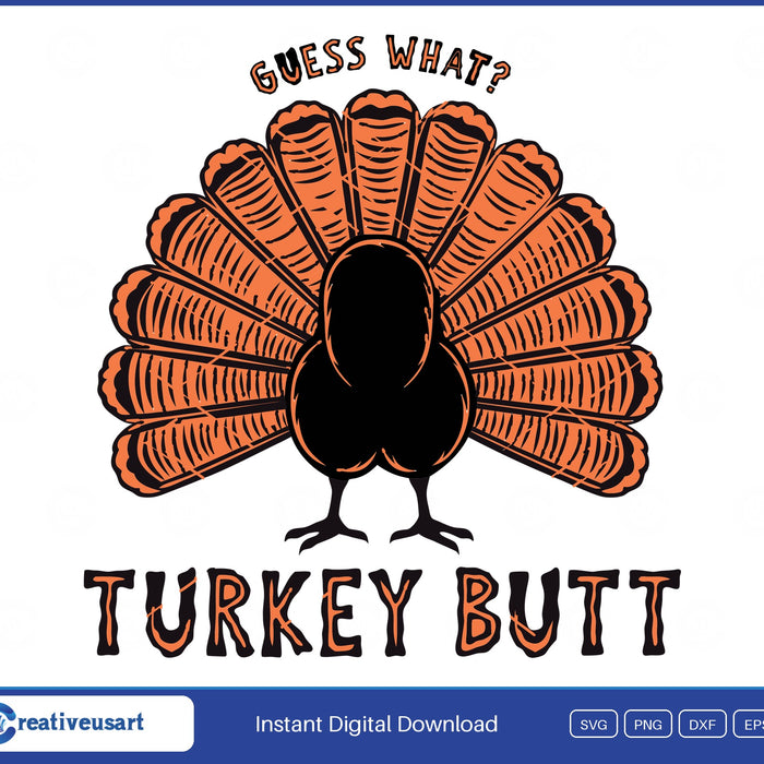 Linocut turkey Guess What Turkey Butt Thanksgiving SVG design