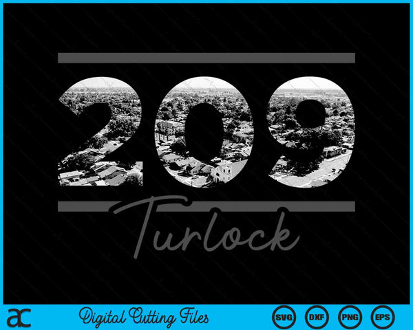 Turlock 209 Netnummer Skyline Californië Vintage SVG PNG digitale snijbestanden