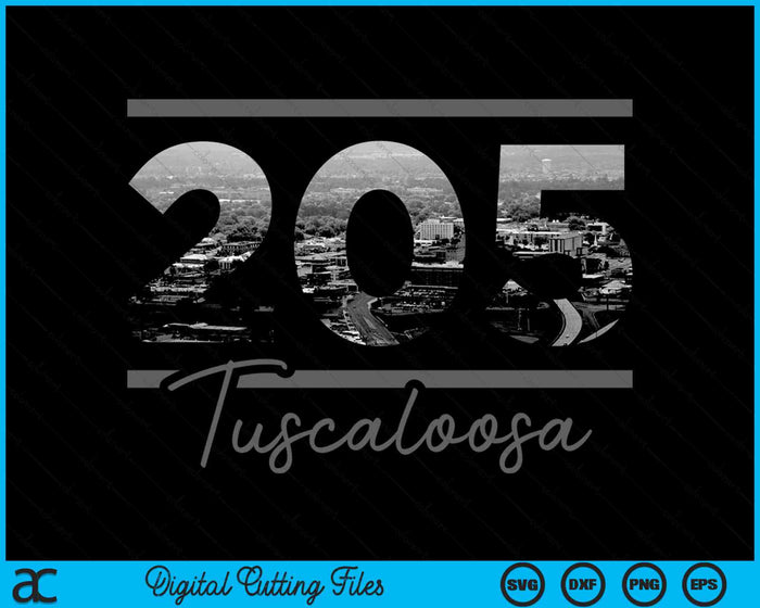 Tuscaloosa 205 Netnummer Skyline Alabama Vintage SVG PNG digitale snijbestanden