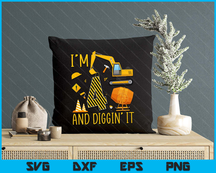 Two 4yr 4th Birthday Construction Boy 4 Years Old Diggin SVG PNG Digital Printable Files