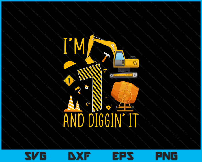 Two 7yr 7th Birthday Construction Boy 7 Years Old Diggin' SVG PNG Digital Printable Files